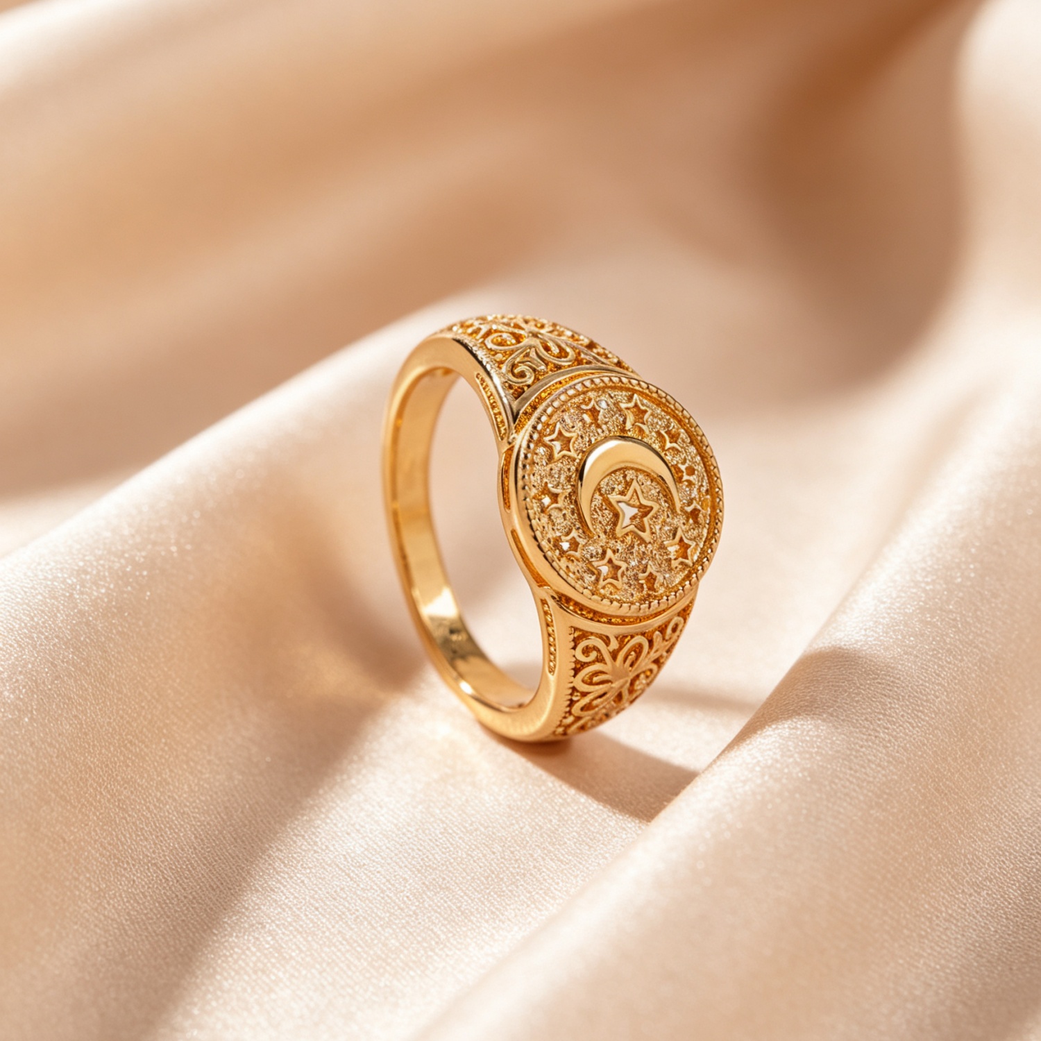 Golden Hollow Pattern Star Moon Ring, Versatile Accessory